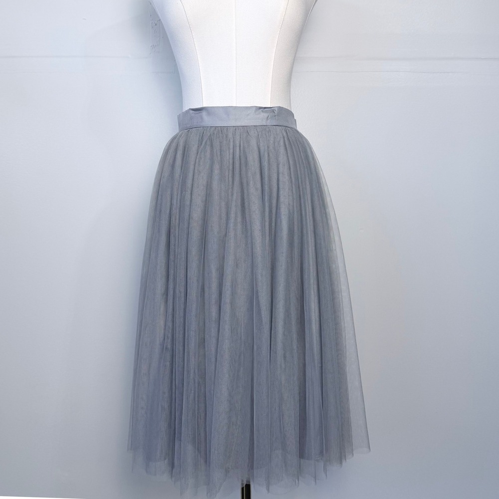 Grey Tulle Midi Skirt High Waisted Layered Mesh Ballet Core A-Line